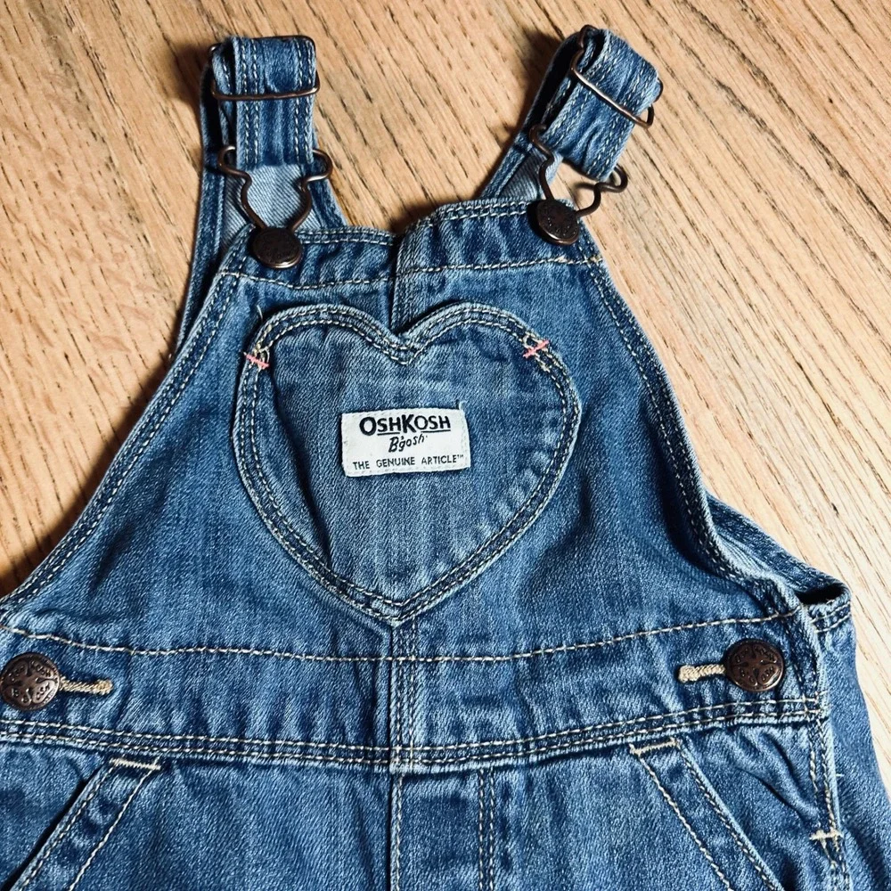 OshKosh Bgosh Girls Denim Overalls Blue Heart Pocket 12-18M